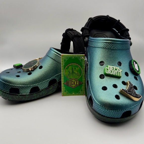 CROCS Shoes - CROCS Classic Clog Wicked Defy Gravity Elphaba Wickedly Beautiful charms Jibbitz